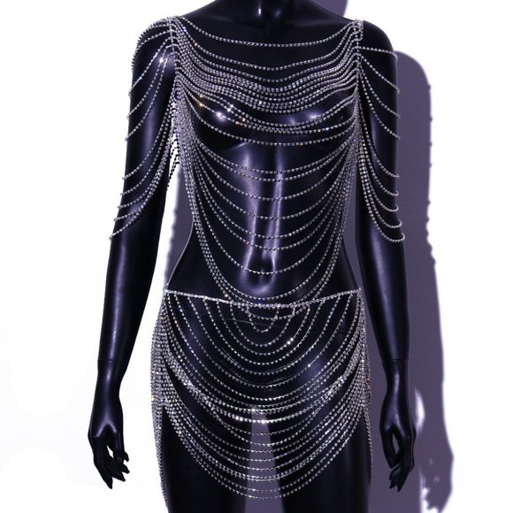 Rhinestone Lingerie Shoulder Chain Dress Bra for Women Set Bikini Jewelry Thong - Picture 7 of 10